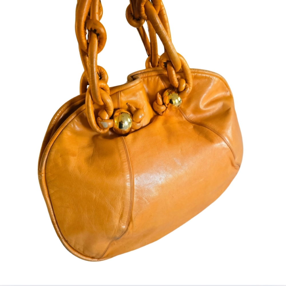 Giovanni Raspini Italian Leather Hobo Creation Ema GG Glossy Apricot Purse Vtg - Picture 2 of 16